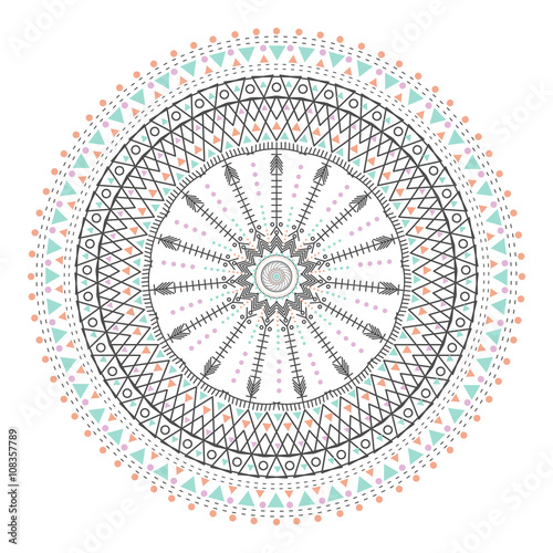 Trendy hipster colored circle, bright philosophical symbol, circular elements that are a religious,