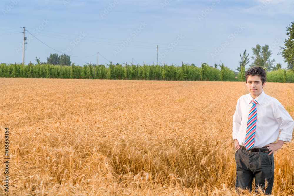 Nice boy in a golden wheat field Nice boy in a golden wheat field