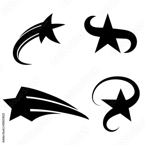 Set of abstract vector black stars. Shooting star. Star icons.