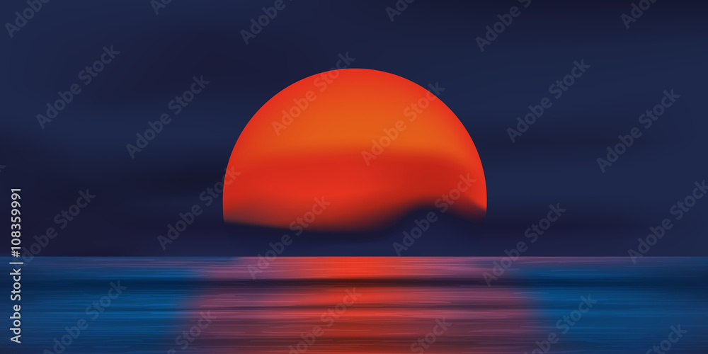 Fototapeta Czerwony zachód słońca - ocean