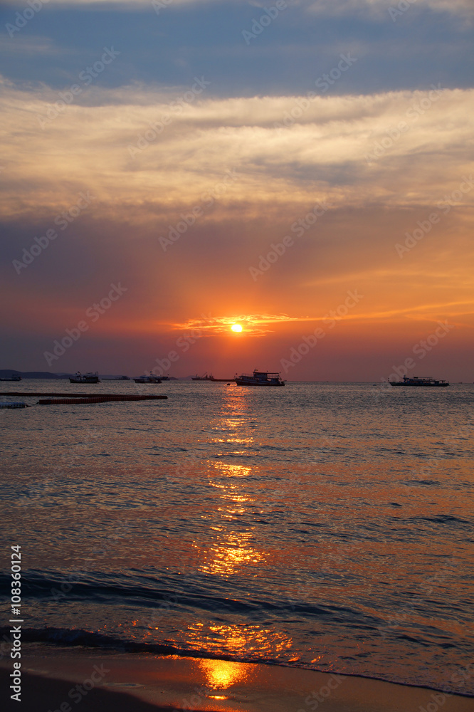 Beautiful sunset on the beach in Pattaya, Thailand