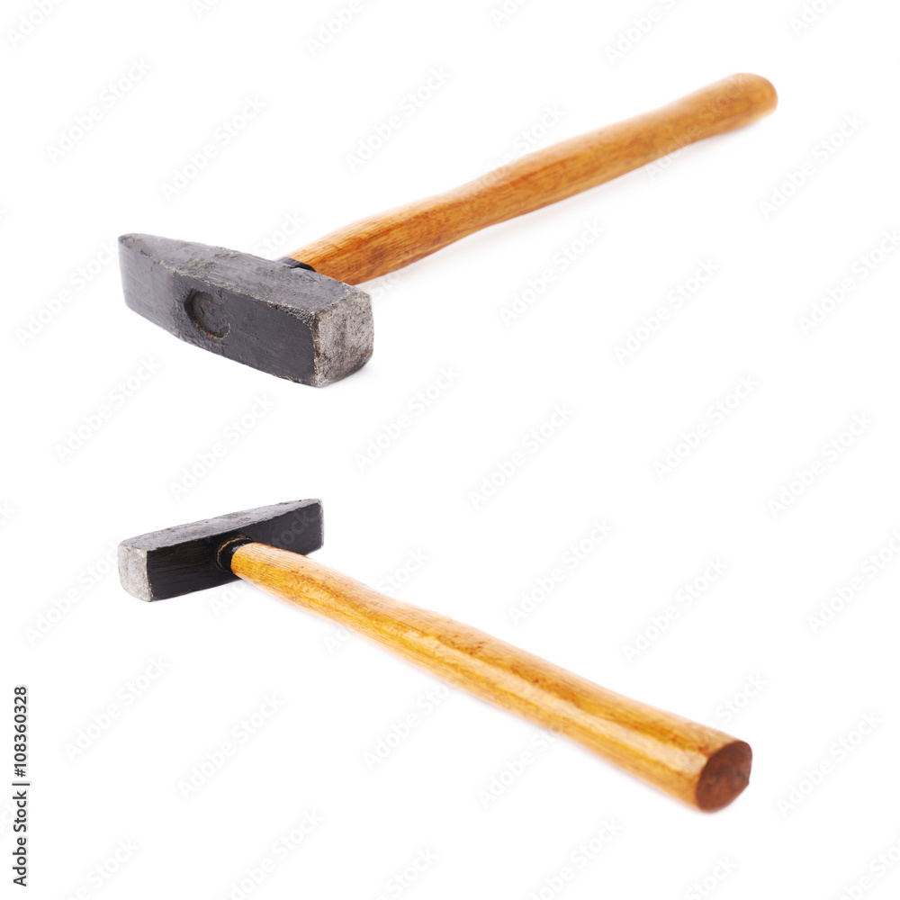 Set of big metal hammer over white isolated background Set of big metal hammer over white isolated background