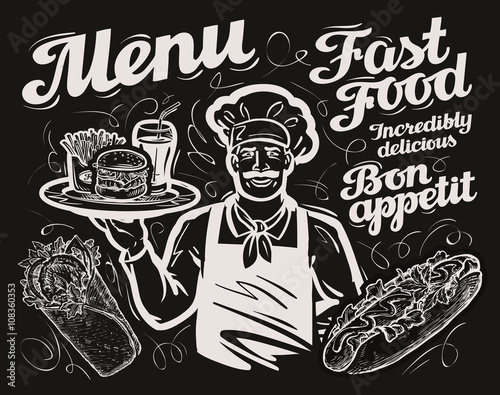 fast food. vector template chalkboard menu for restaurant, cafe and eatery, diner, bistro