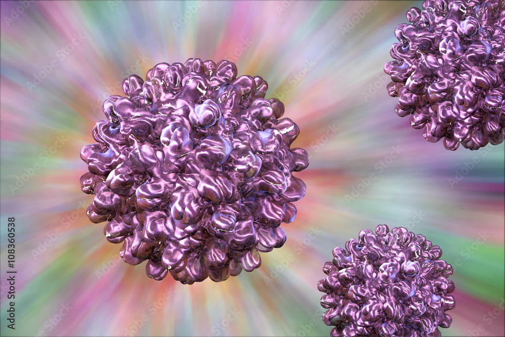 Hepatitis B virus on colorful background, 3d illustration. A model is ...