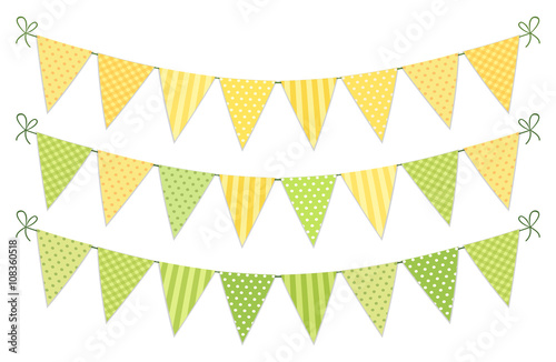 Cute vintage textile green and yellow shabby chic bunting flags for summer festivals, birthday, baby shower