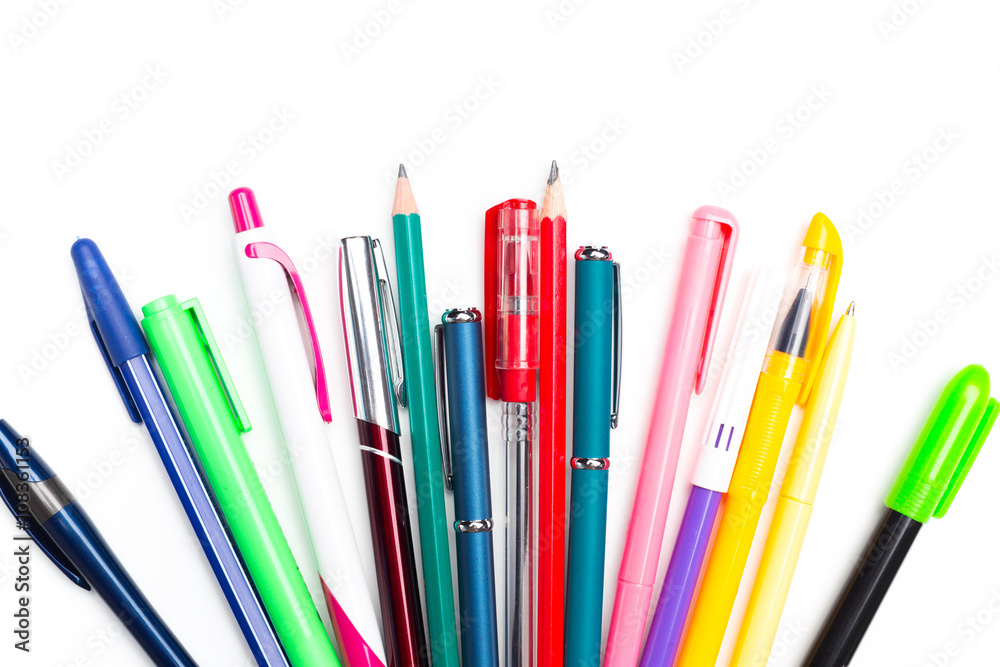 Pens and pencils on white background Pens and pencils on white background