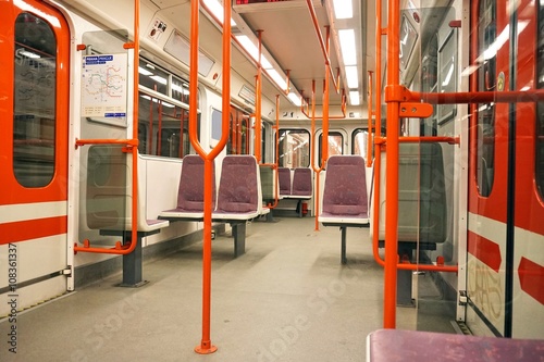 
The interior of the subway (underground, metro) carriage in Prague (Czech Republic, Europe)