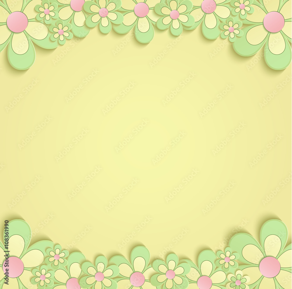 Flowers Spring border card 3D yellow vector