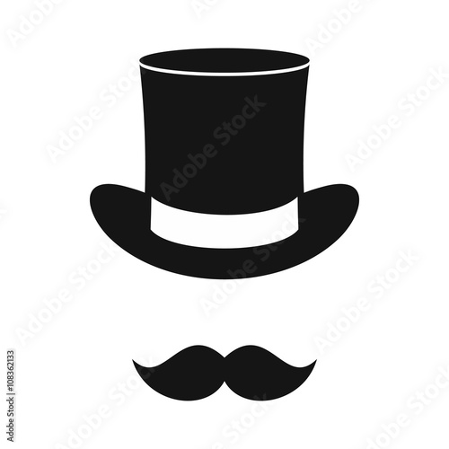 Male black mustache and cylinder icon