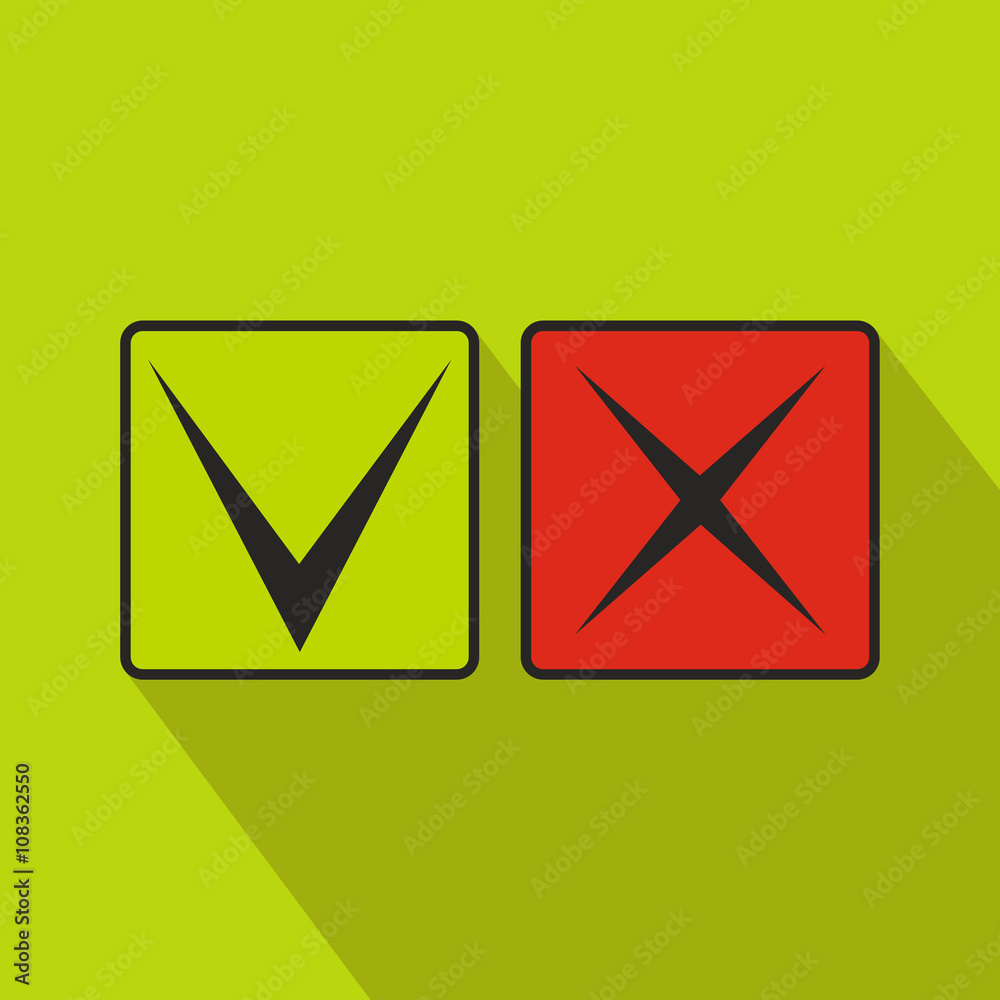 Tick and cross icon, flat style Tick and cross icon, flat style