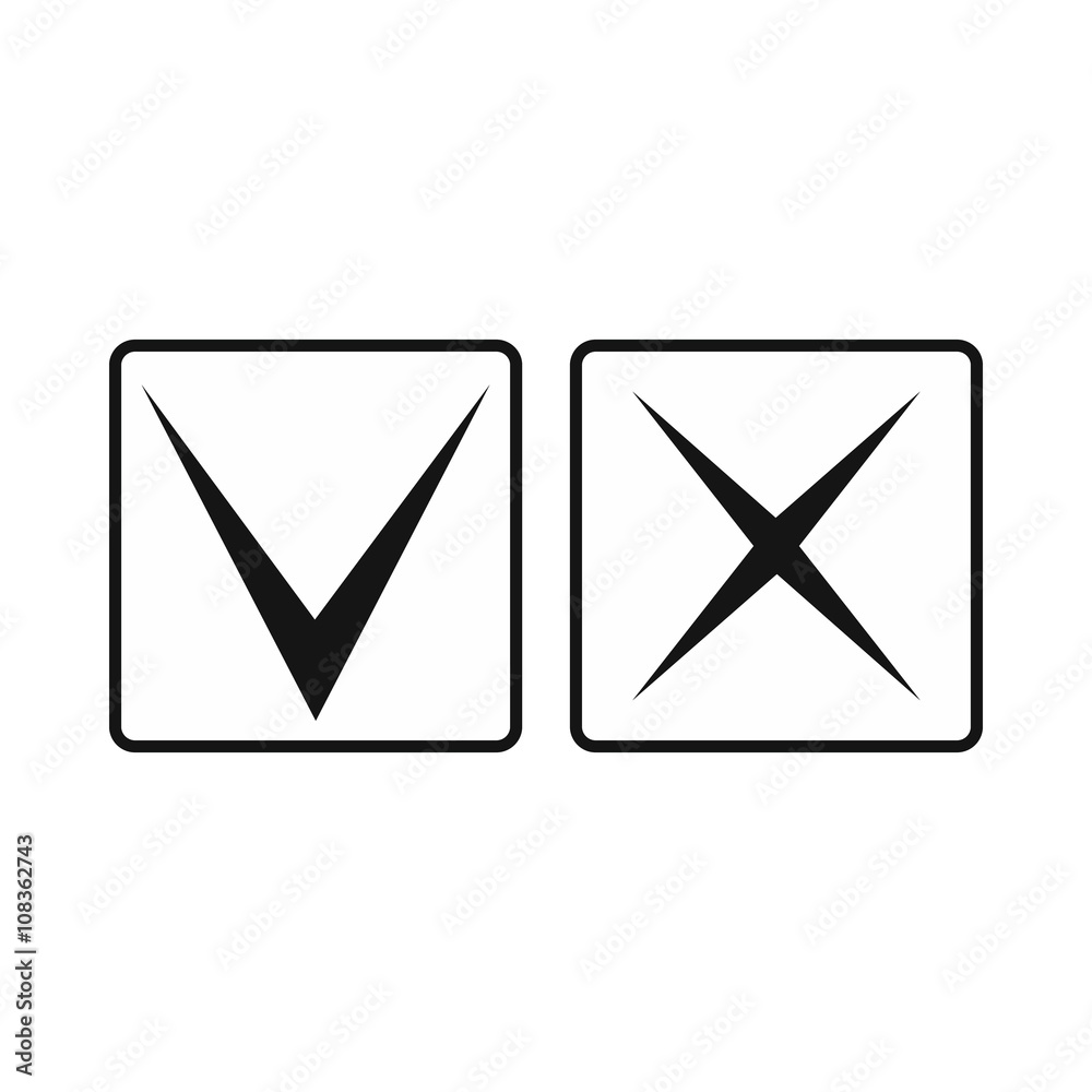 Tick and cross icon, simple style Tick and cross icon, simple style