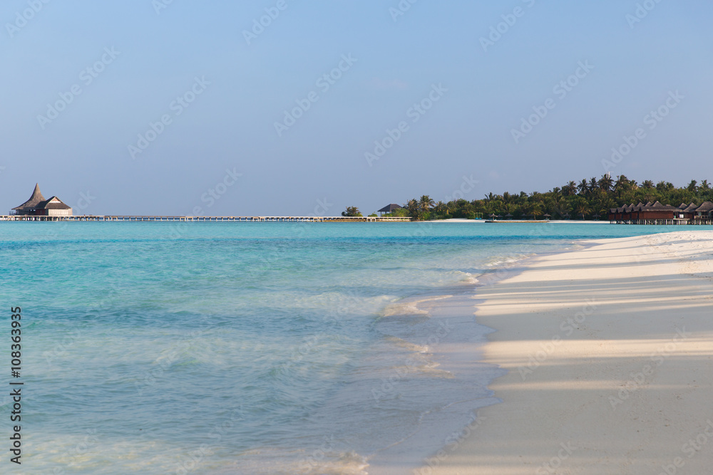 maldives island beach with palm tree and villa maldives island beach with palm tree and villa