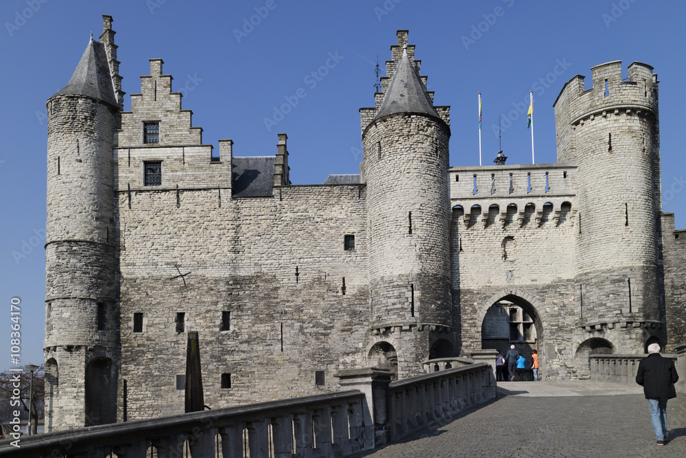 Entrance of the Steen Castle on banks of Schelde river in Antwer