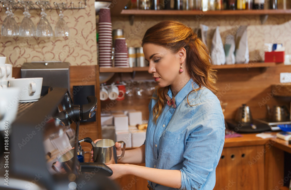 barista woman making coffee by machine at cafe barista woman making coffee by machine at cafe