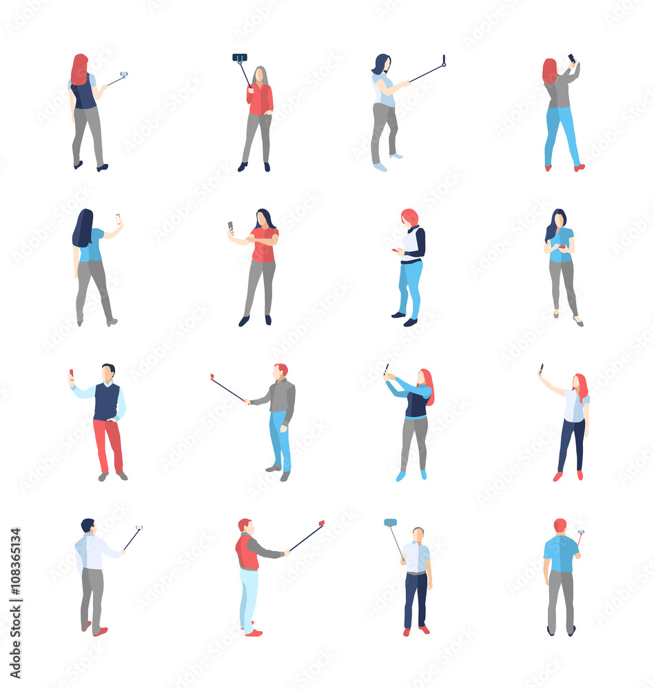 People, male, female, in shooting selfy pictures poses