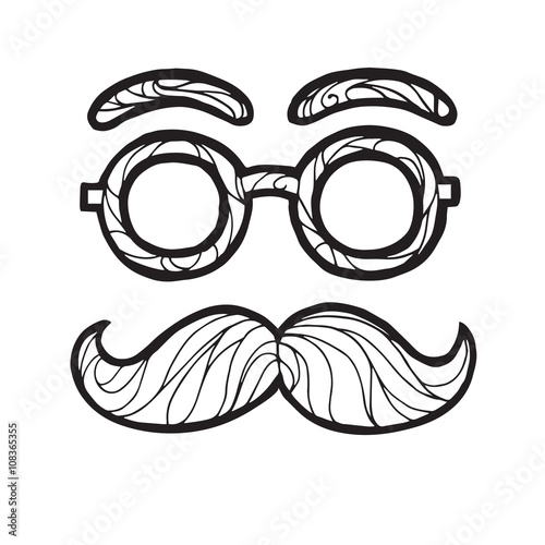 Vector illustration of sketch  male mustache fashionable hipster style,  round glasses 