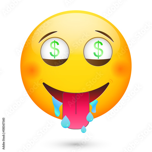 Money feaver emoticon.  Isolated vector illustration on white background