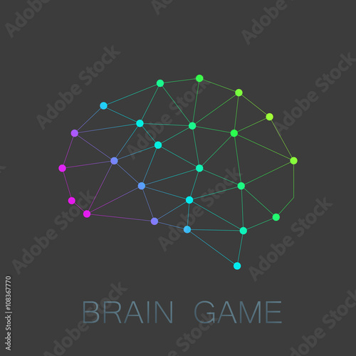 Brain Game Logo illustration. Brain polygon design. Modern vector low poly design.