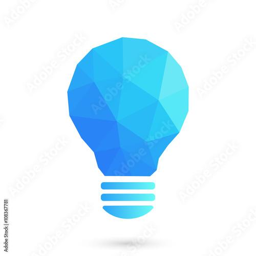 Blue low poly light bulb illustration.  
