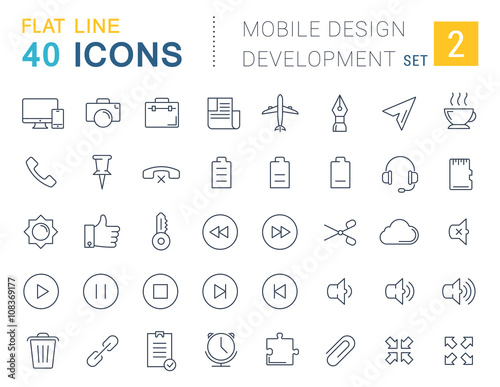 Set Vector Flat Line Icons Mobile Design