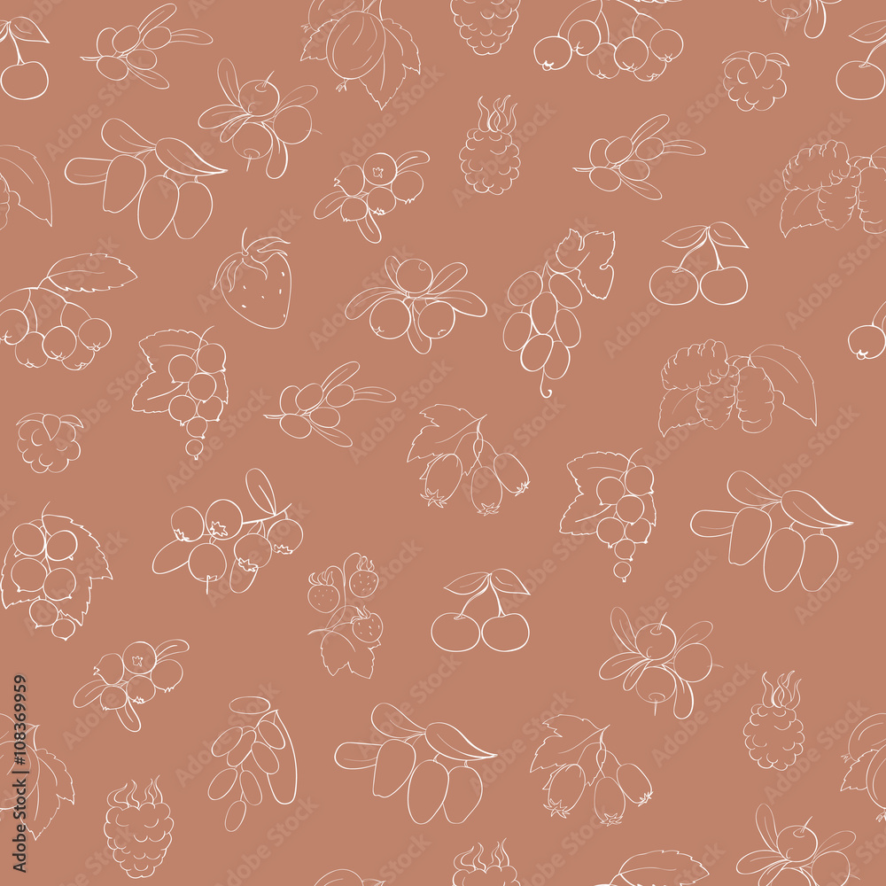 seamless pattern with linear berries and fruit