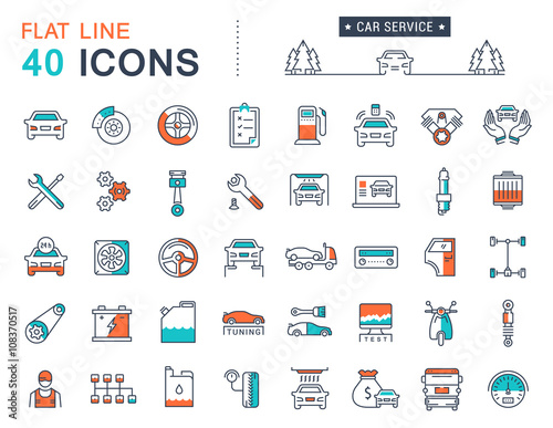 Set Vector Flat Line Icons Car Service
