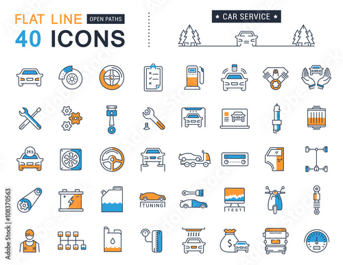 Set Vector Flat Line Icons Car Service