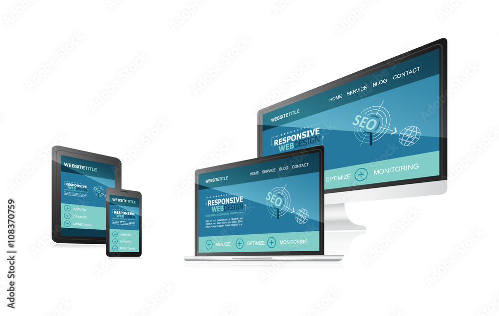 Responsive web design with different devices.