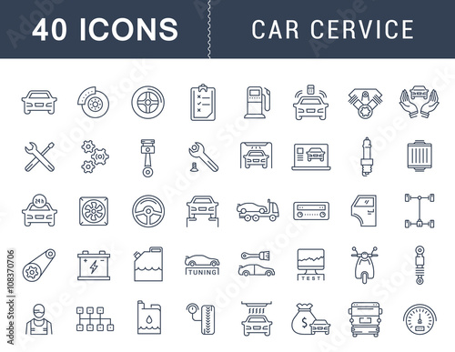 Set Vector Flat Line Icons Car Service