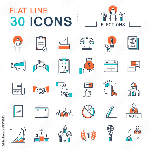 Set Vector Flat Line Icons Elections