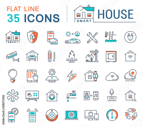 Set Vector Flat Line Icons Smart House