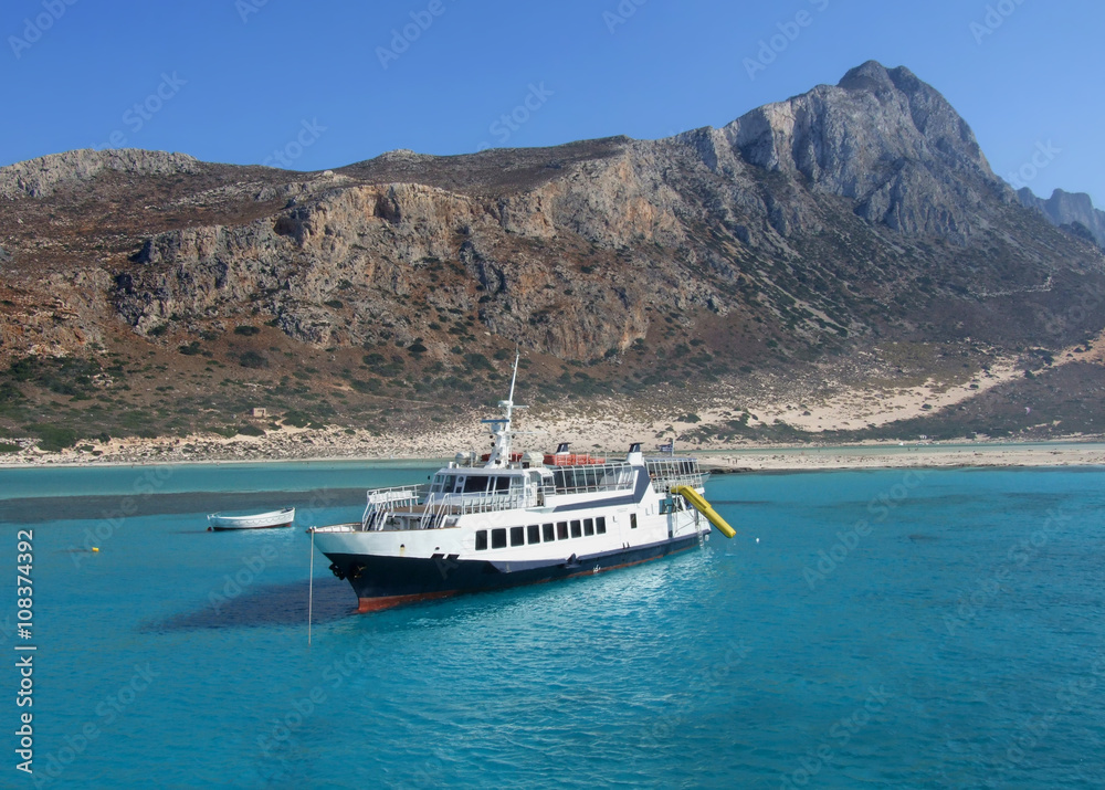 Tourist Cruise Ship - Greece, Crete, Balos Bay / Passanger Ship Anchored In Balos Bay Tourist Cruise Ship - Greece, Crete, Balos Bay / Passanger Ship Anchored In Balos Bay