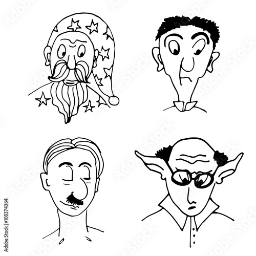 drawing funny character portraits contour doodle ink sketch comic vector illustration