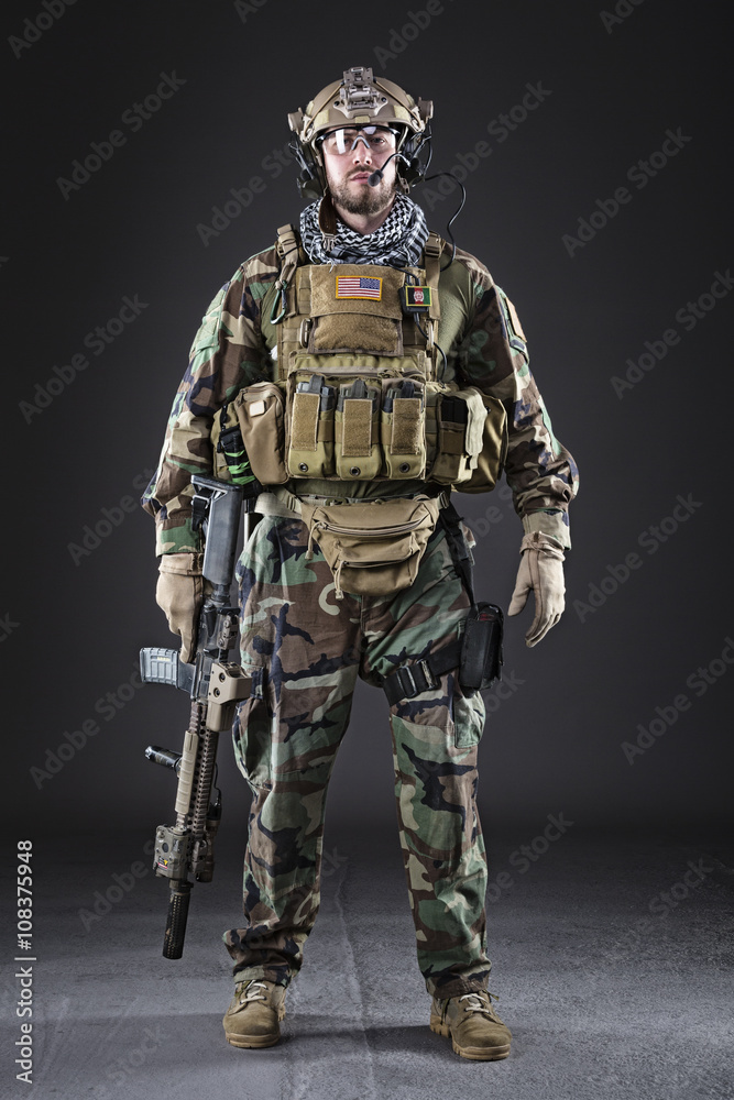 US Army Soldier on Dark Background US Army Soldier on Dark Background