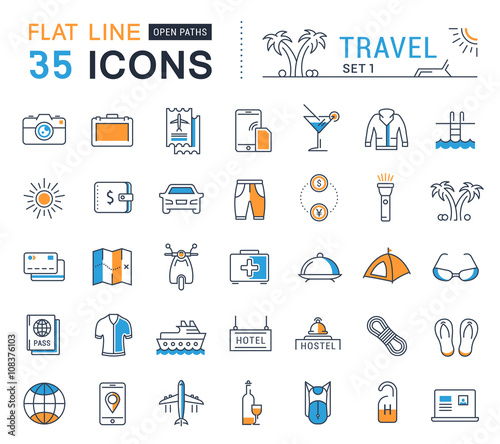 Set Vector Flat Line Icons Travel