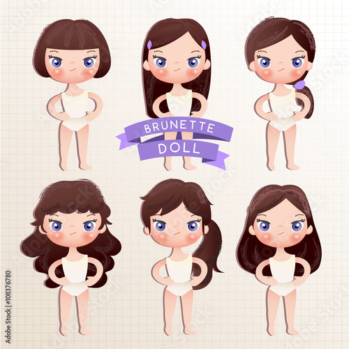 Set of Cute Paper Doll : Vector Illustration