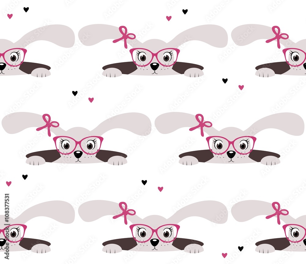Fototapeta premium Cute bunny girl seamless pattern on white background
