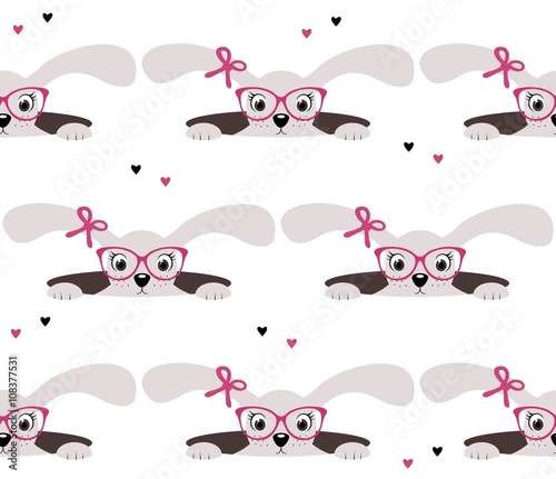 Cute bunny girl seamless pattern on white background