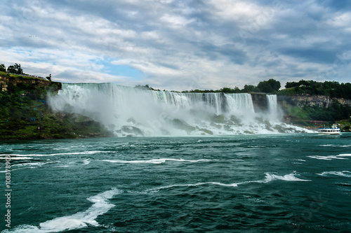 Niagara Falls closeup panorama at evening. Ontario  Canada.