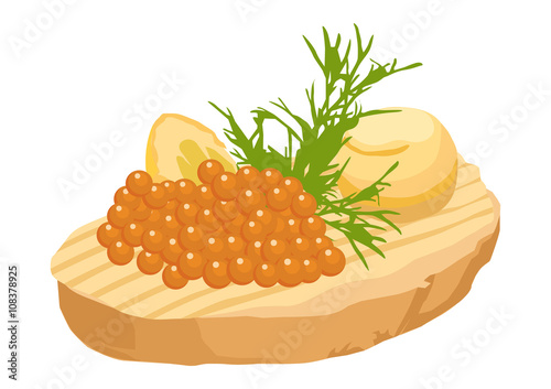 Russian sandwich with butter, caviar and dill