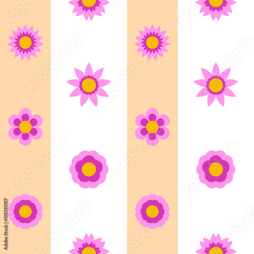 Seamless flat flowers repeating pattern. Vector background.