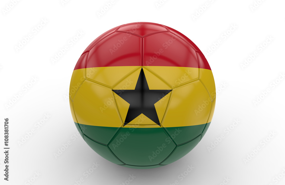 Soccer ball with Ghana flag; 3d rendering Soccer ball with Ghana flag; 3d rendering