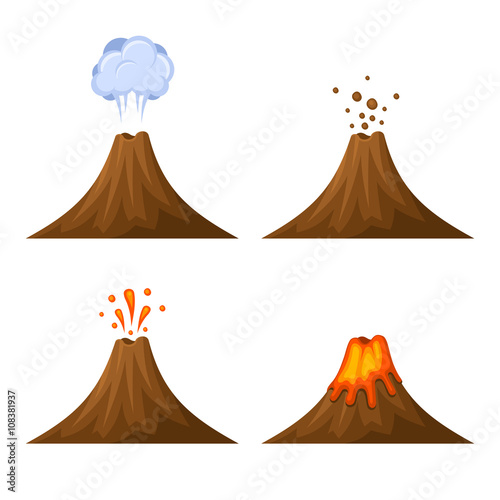 Volcano Icon Set Isolated on White Background. Vector