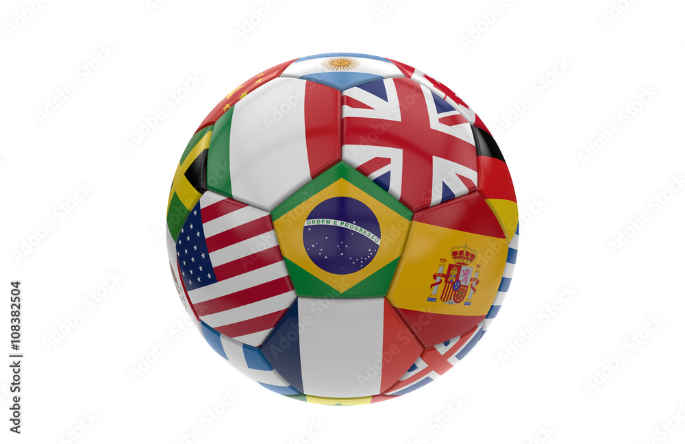 Soccer ball with many flags; 3d rendering Soccer ball with many flags; 3d rendering