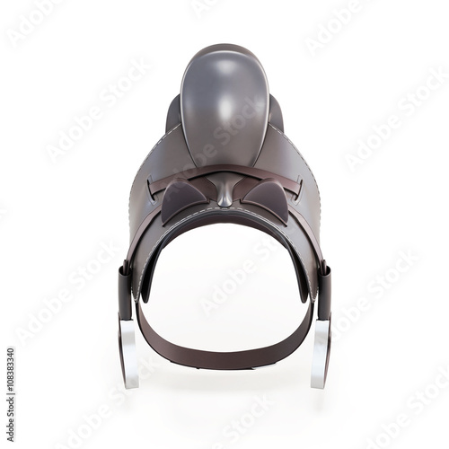 Front view of the saddle isolated on a white background. 3d rendering.