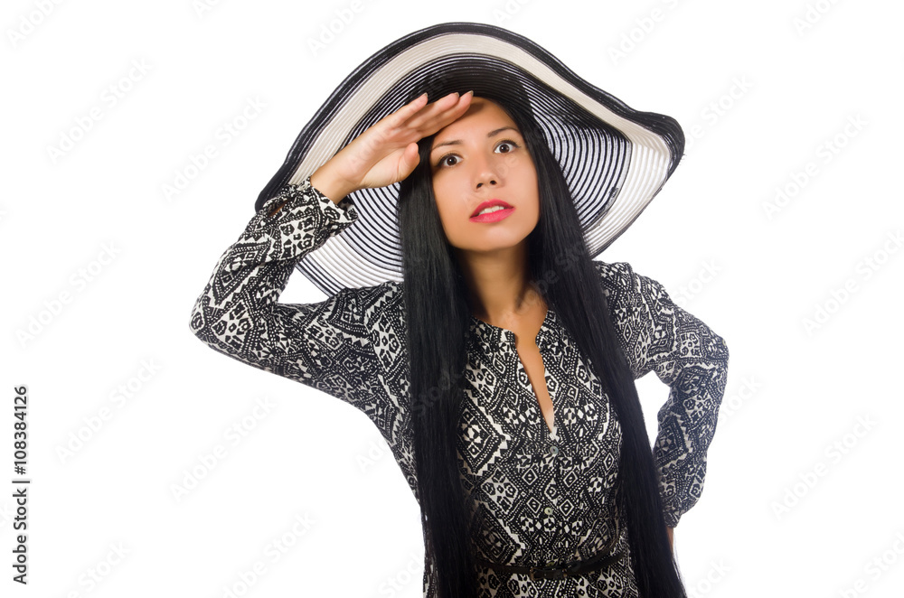Black hair woman in long gray dress isolated on white Black hair woman in long gray dress isolated on white