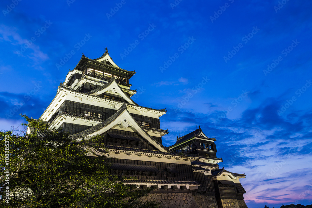 Kumamoto Castle at night in Kumamoto, Kyushu, Japan. Kumamoto Castle at night in Kumamoto, Kyushu, Japan.