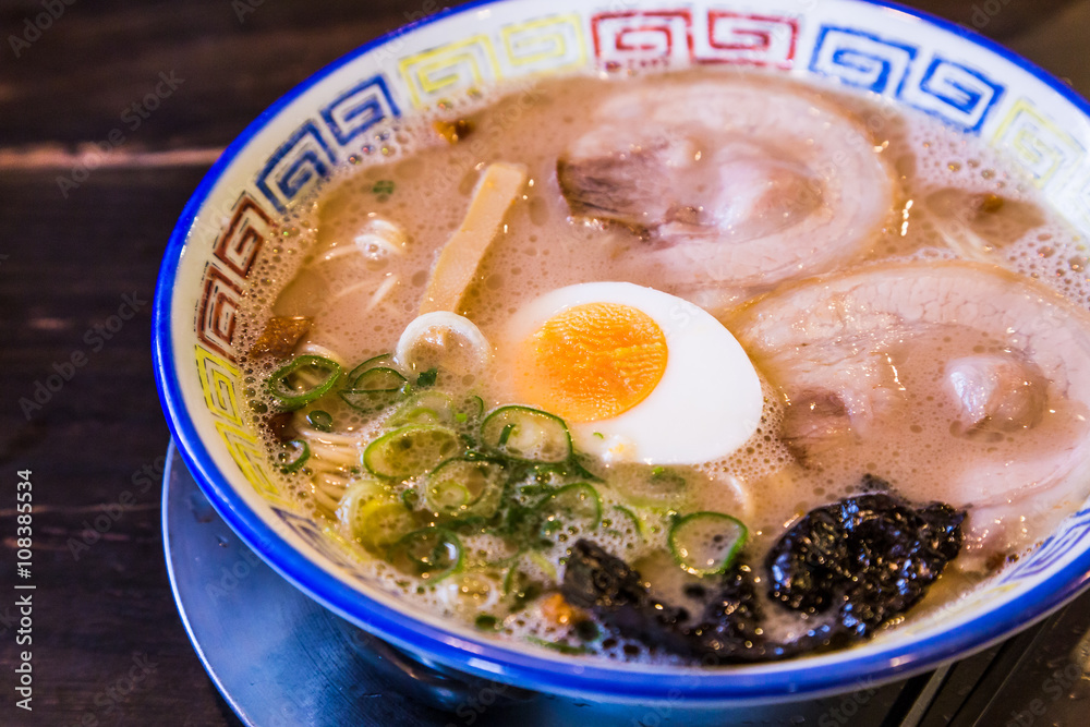 Delicious mukashi chashu ramen in Kurume, Fukuoka - closeup Delicious mukashi chashu ramen in Kurume, Fukuoka - closeup