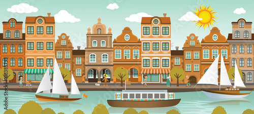 Old town and river (European city)
