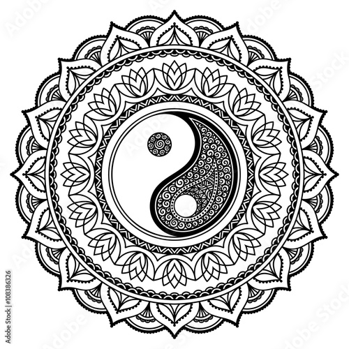 Vector henna tatoo mandala. Yin-yang decorative symbol. Mehndi style.
